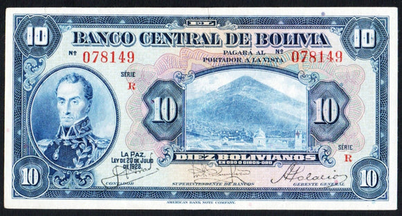 Bolivia 10 Bolivianos 1928 P - 121 - ArabellaBanknotes.com