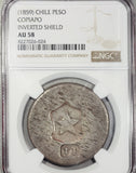CHILE 1 Peso 1859 NGC AU 58 COPIAPO - ArabellaBanknotes.com