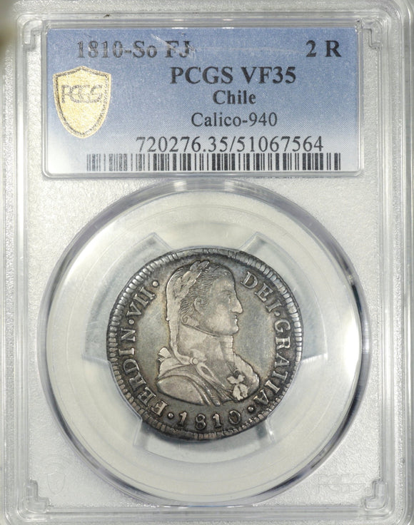 CHILE 2 Reales 1810 So F.J. PCGS VF 35 - ArabellaBanknotes.com