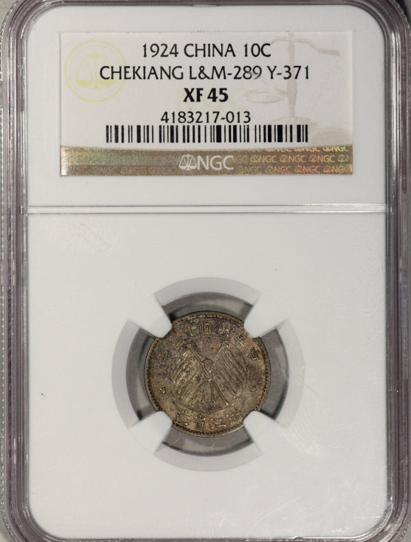 CHINA Chekiang 10 Cents 1924 NGC XF 45 - ArabellaBanknotes.com