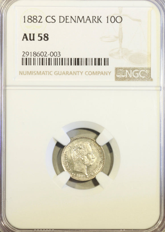 Denmark 10 Ore 1882 CS NGC AU 58 - ArabellaBanknotes.com