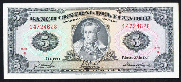 Ecuador 5 Sucres 1970 P - 13 - ArabellaBanknotes.com