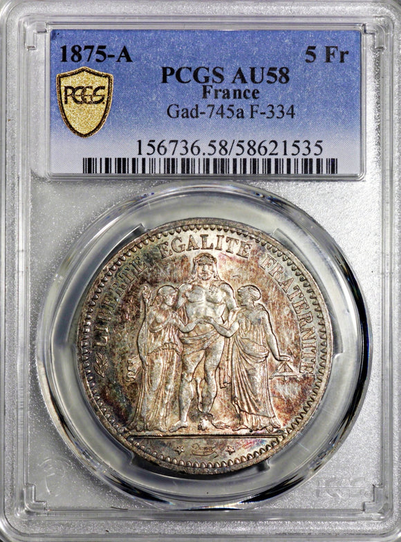 France 5 Francs 1875 - A PCGS AU58 - ArabellaBanknotes.com