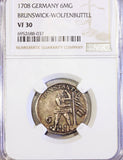 German states 1/6 Thaler 1708 Brunswick - Wolfenbüttel NGC VF 30 - ArabellaBanknotes.com
