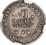 German states 1/6 Thaler 1708 Brunswick - Wolfenbüttel NGC VF 30 - ArabellaBanknotes.com