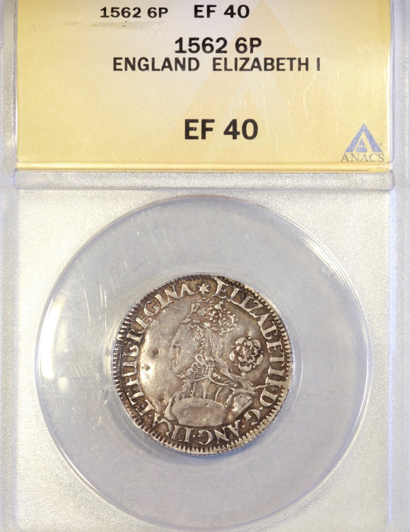 Great Britain 6 Pence 1562 ANACS EF 40 - ArabellaBanknotes.com
