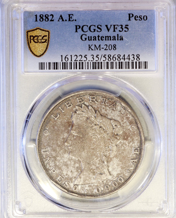 Guatemala 1 Peso 1882 PCGS VF 35 - ArabellaBanknotes.com