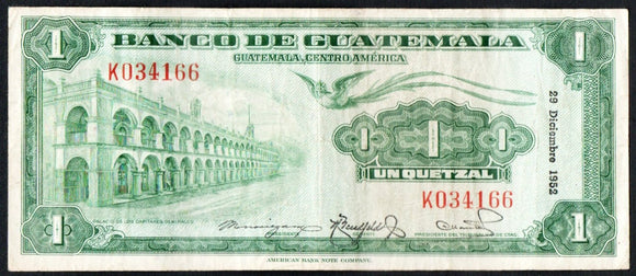Guatemala 1 Quetzal 1952 P - 24 - ArabellaBanknotes.com