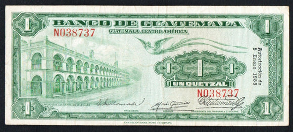 Guatemala 1 Quetzal 1955 P - 24 - ArabellaBanknotes.com