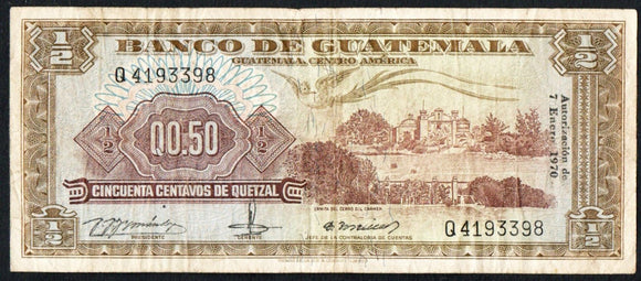 Guatemala 1/2 Quetzal 1970 P - 51g - ArabellaBanknotes.com