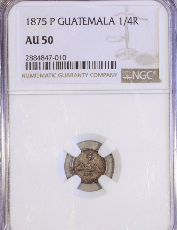 Guatemala 1/4 Real 1875/3 NGC AU 50 - ArabellaBanknotes.com
