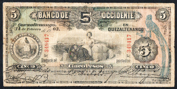 Guatemala 5 Pesos 1903 P - S176 - ArabellaBanknotes.com