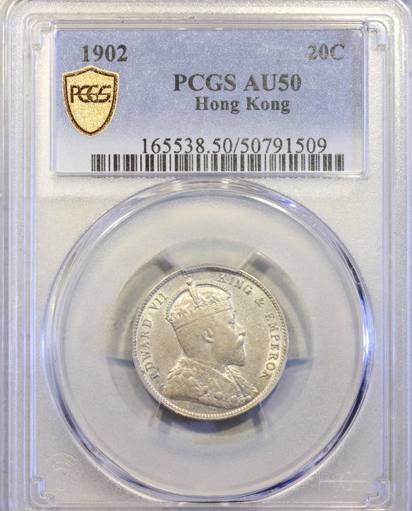 Hong Kong 20 Cents 1902 PCGS AU 50 - ArabellaBanknotes.com