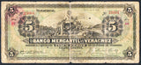 Mexico 5 Pesos 1898 El Banco Mercantil De VERACRUZ M - 528a - ArabellaBanknotes.com