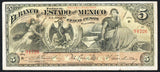 MEXICO 5 Pesos 1908 El Banco Del Estado de Mexico, M - 396C - ArabellaBanknotes.com