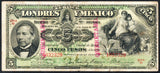 Mexico 5 Pesos 1913 Banco De LONDRES, QUERETARO M - 271Q - ArabellaBanknotes.com