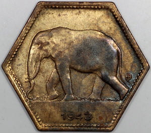 Belgian Congo 2 Francs 1943, KM-25 Coin#2 - ArabellaBanknotes.com