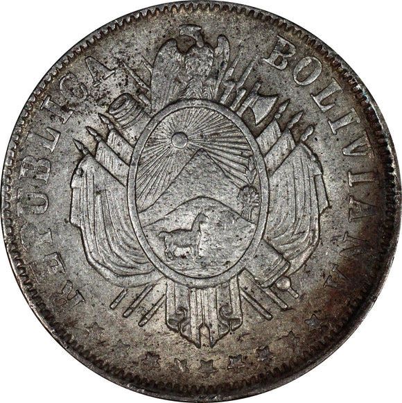Bolivia 20 Centavos Cent 1881 FE, KM#159.1 - ArabellaBanknotes.com
