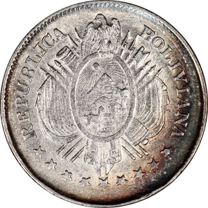 Bolivia 20 Centavos Cent 1890 CB, KM#159.2 - ArabellaBanknotes.com