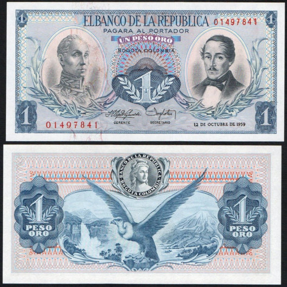 Colombia 1 Peso Oro 1959, P-404a Unc - ArabellaBanknotes.com