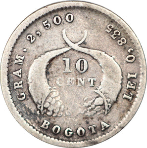 Colombia 10 Centavos 1875, KM#175.1 - ArabellaBanknotes.com