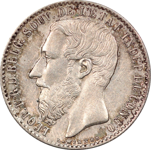 Congo 1 Franc 1896, KM#6, exceptional quality coin - ArabellaBanknotes.com
