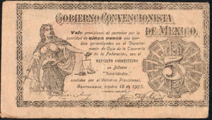 Copy of Mexico 5 Pesos 1915 Gobrieno Convencionista MORELOS M-3202 -1- - ArabellaBanknotes.com