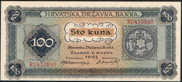Croatia 100 Kuna 1943, P-11a Unc - ArabellaBanknotes.com