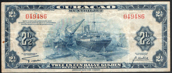 Curacao 2 1/2 Gulden 1942, P-36a - ArabellaBanknotes.com