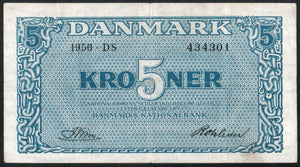Denmark 5 Kroner 1950, P-35g - ArabellaBanknotes.com