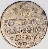 Denmark 8 Skilling 1729 CW, Fredrik IV KM#528 - ArabellaBanknotes.com