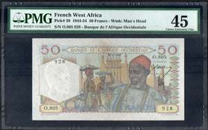 French West Africa 50 Francs 1947, P-39, PMG XF 45 - ArabellaBanknotes.com