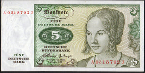 Germany Federal Republic 5 Mark 1960, P-18a - ArabellaBanknotes.com