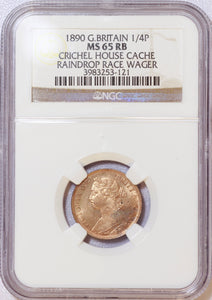 Great Britain 1890 Queen Victoria Farthing, NGC MS 65 RB - ArabellaBanknotes.com