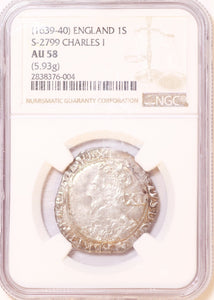 Great Britain England 1 Shilling 1639-1640, Charles I, NGC AU 58 - ArabellaBanknotes.com
