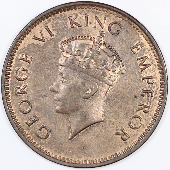 India 1/4 Anna 1939 (b), KM#530 King George VI Unc - ArabellaBanknotes.com