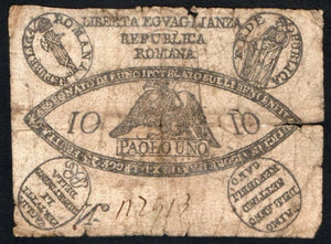 Italian States Prima Republica ROMANA 10 Bajocchi 1798, P-S533 - ArabellaBanknotes.com