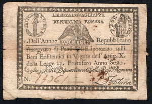 Italian States Republica ROMANA 2 Paoli Anno 7 (1798), P-S535 - ArabellaBanknotes.com