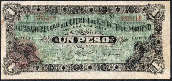 Mexico 1 Peso 1915 GUADALAJARA JALISCO, M-2268 - ArabellaBanknotes.com