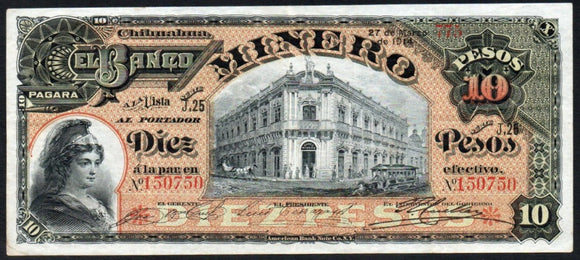 Mexico 10 Pesos 1914 El Banco Minero, CHIHUAHUA M-133d - ArabellaBanknotes.com