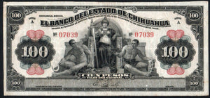 Mexico 100 Pesos 1913 El Banco del Estado de CHIHUAHUA M-99a - ArabellaBanknotes.com