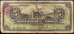 Mexico 5 Pesos 1902, Banco Mercantil de Veracruz M#528b - ArabellaBanknotes.com