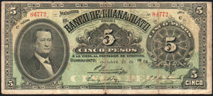 Mexico 5 Pesos 1908 Banco de Guanajuato M-350a - ArabellaBanknotes.com