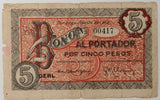Mexico 5 Pesos 1913 Durango State, Municipal Issue M#1476 - ArabellaBanknotes.com