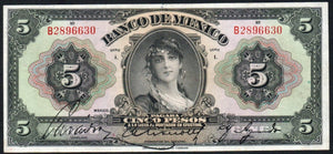 Mexico 5 Pesos 1925-1934 Banco de MEXICO Series I, M-4615h - ArabellaBanknotes.com