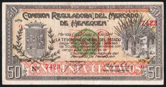 Mexico 50 Centavos 1914, Comision Reguladora del mercado de Henequen M-4156a - ArabellaBanknotes.com