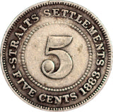 Straits Settlements 5 cents 1883, KM#10 - ArabellaBanknotes.com