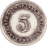 Straits Settlements 5 Cents 1903 King Edward VII, KM#20 - ArabellaBanknotes.com