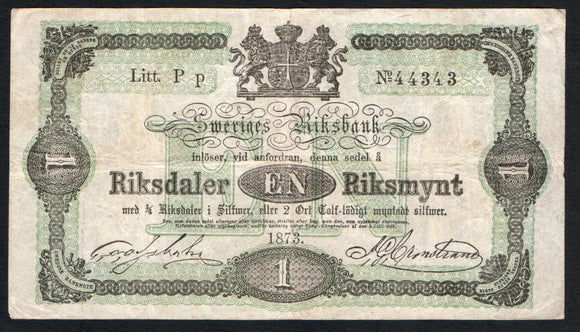 Sweden 1 Riksdaler 1873, P-A139c - ArabellaBanknotes.com