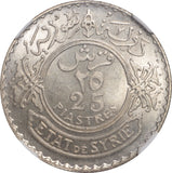 Syria 25 Piastres 1929, KM# 73, Silver coin, NGC MS 65 - ArabellaBanknotes.com